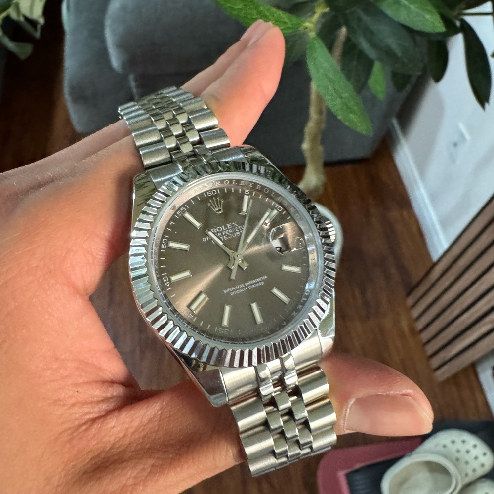 Silver and Mocha Stainless Steel Datejust Jubilee-Style Watch